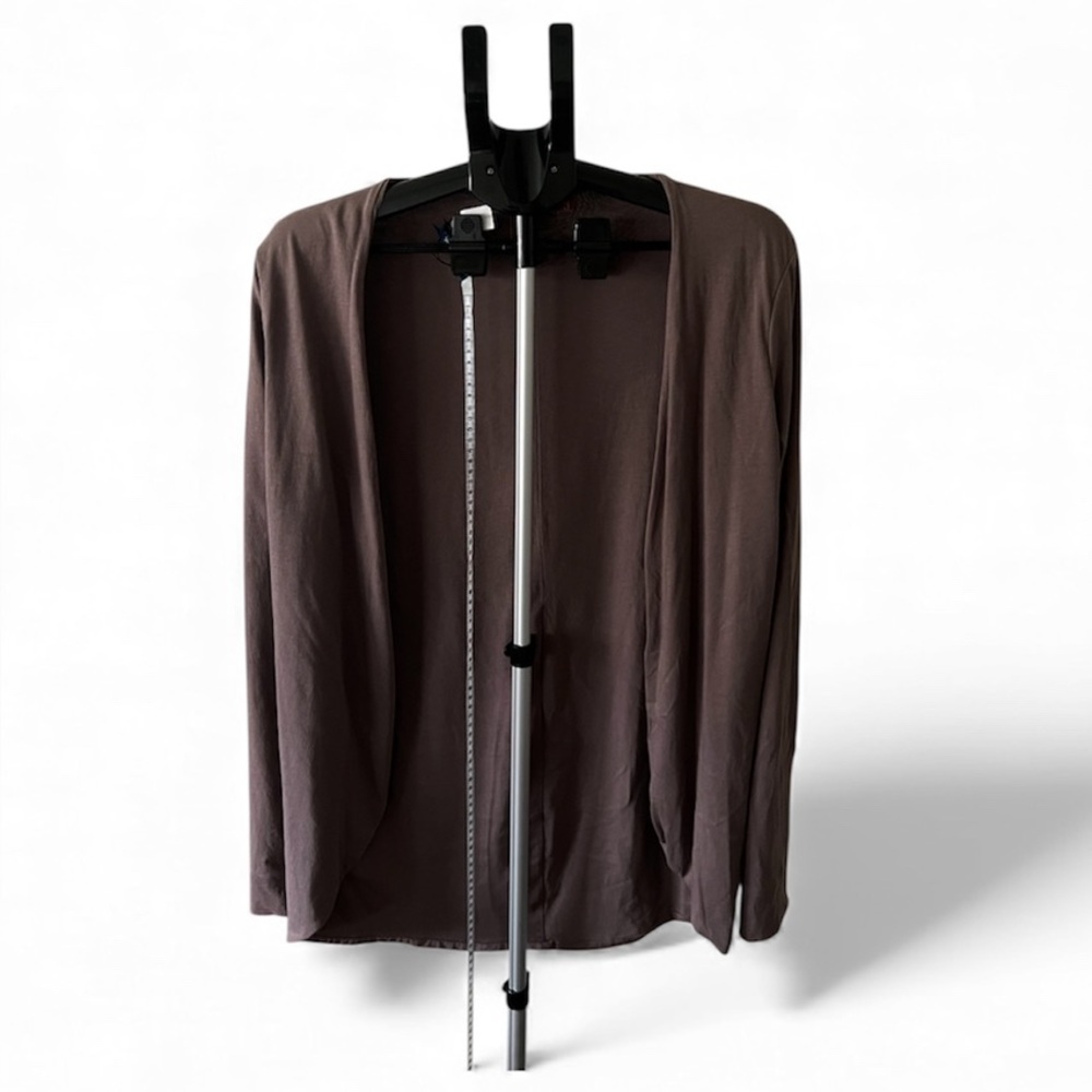 Alternative Apparel Orange Label brown open-front cardigan sweater.